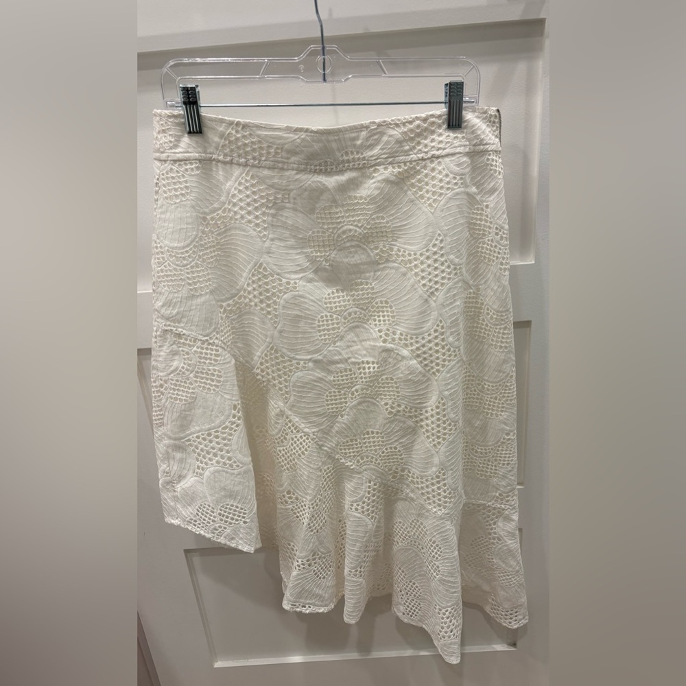 MILLY Asymmetrical Hem White Lined Lace Crochet Skirt Size 8